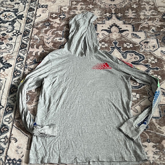 Adidas Gray Hoodie with Red Graphic - Picture 1 of 7